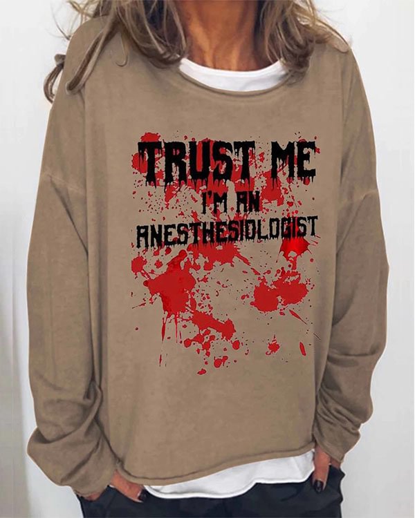 Women Halloween Humor Funny Bloodstained I'm Fine Printed Long Sleeve T-Shirt