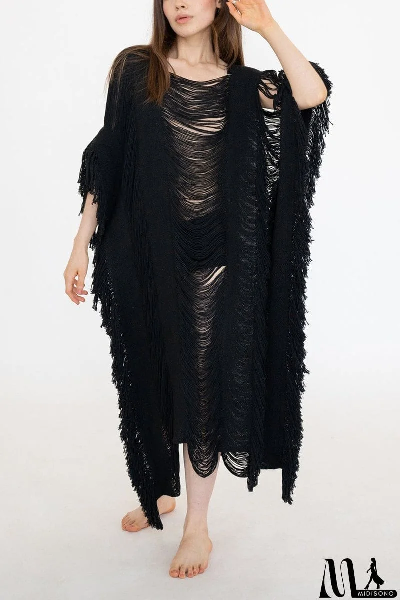MidiSono - Raw Frayed Curning Cover Dress
