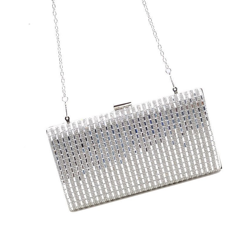 Banquet Silver Stripe Rhinestones Square Box Clutch Bag  Flycurvy [product_label]