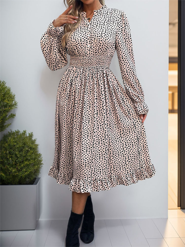Mature Women Fall & Winter Casual Long Sleeve Leopard Print Dress