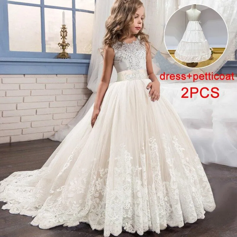 2021 Summer Send Lining Bridesmaid Dress For Elegant Kids Dresses For Girls Children Wedding Formal Girl Party Princess Dress