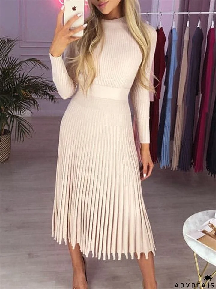 European American Female Autumn Winter Mid-length sweater Dress