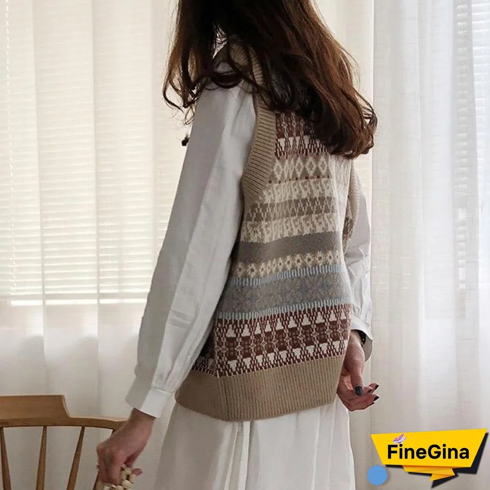 Vintage Harajuku V-Neck Women Sweater Vests Fall Fashion Loose Sleeveless Y2k Waistcoat Casual Korean Chic Sweater Tanks