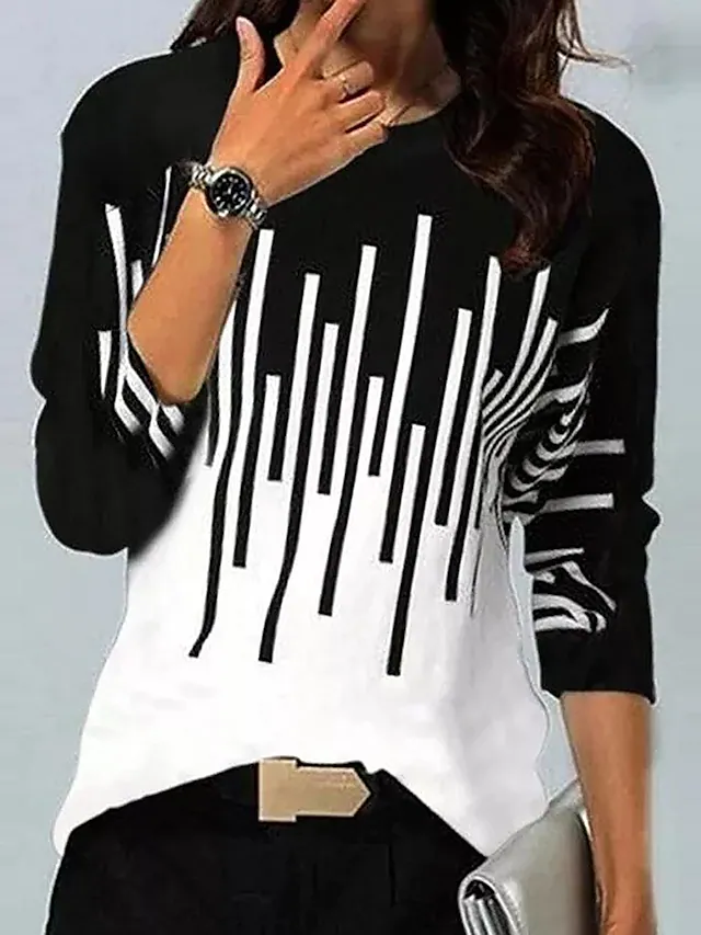 Women's T shirt Color Block Striped Casual Weekend Painting