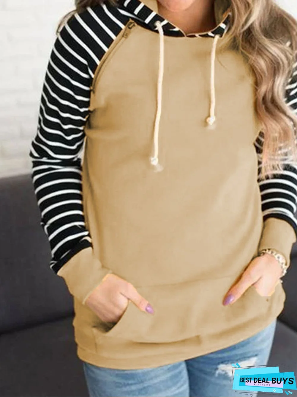 Yellow Hoodie Cotton-Blend Long Sleeve Printed Sweatshirt