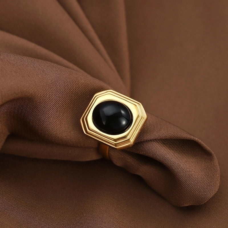 Classical Retro Vintage Style Geometric 304 Stainless Steel Natural Stone Inlay Rings