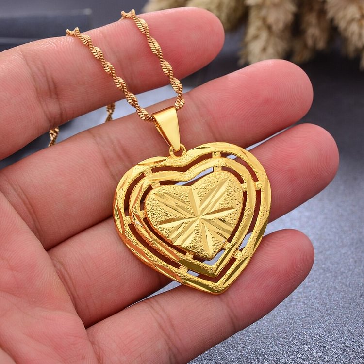 Gold Color Africa Birthday Party Party Dubai  Pendant Heart  Chain Necklaces Wife Jewelry