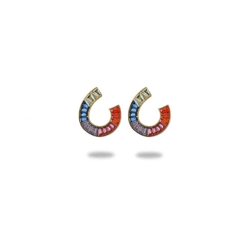 Vintage C-Shaped Colored Diamond Stud Earrings