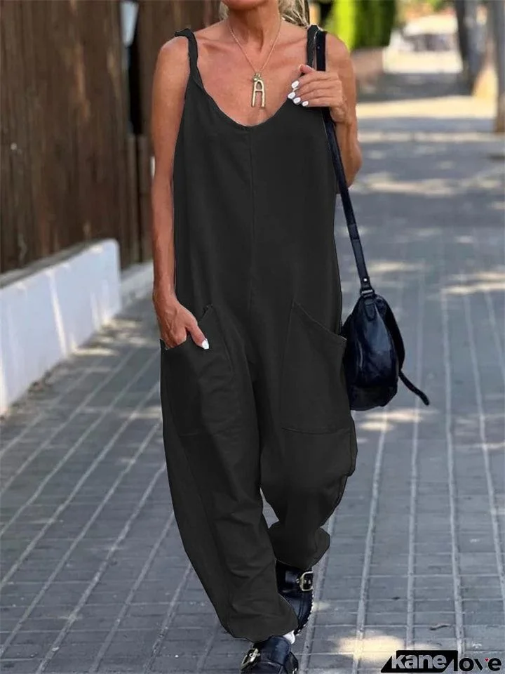 Women's Summer Travel Loose Thin Jumpsuit with Pocket