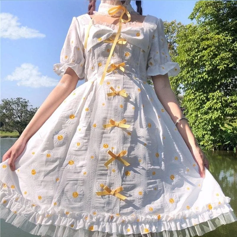 Sweet Cute Bow Lace Daisy Floral Dress SS1074