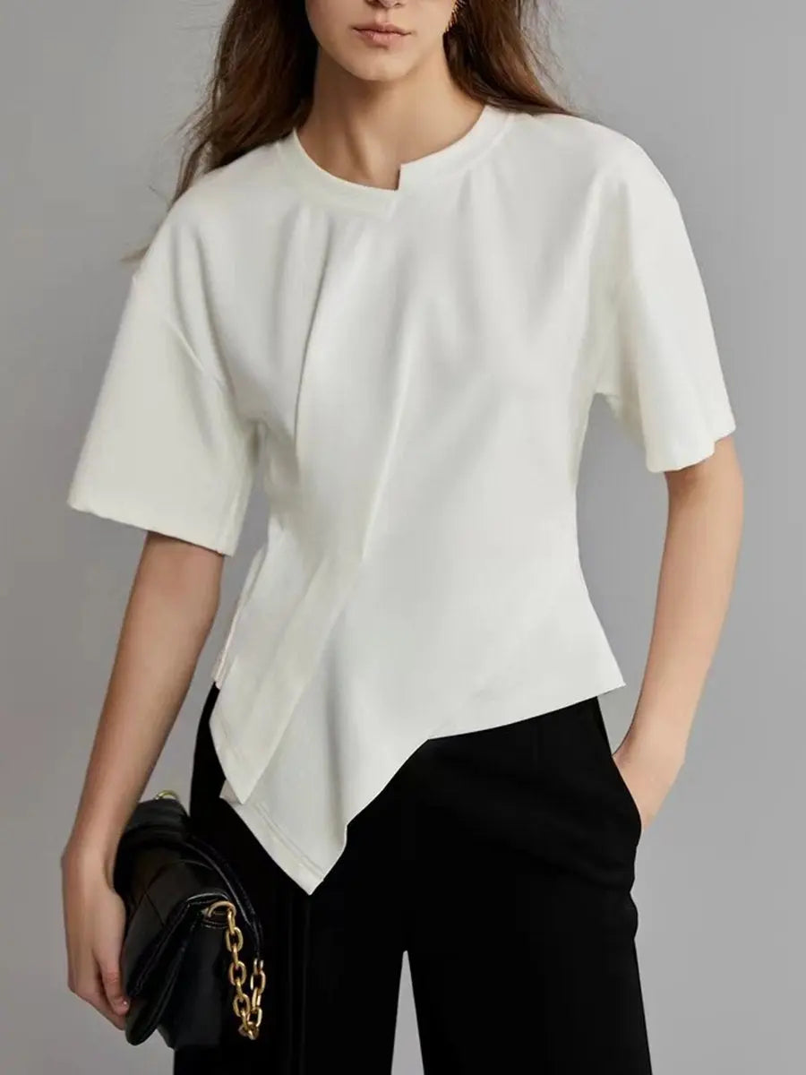 Round Neck Short Sleeve Irregular T-Shirt