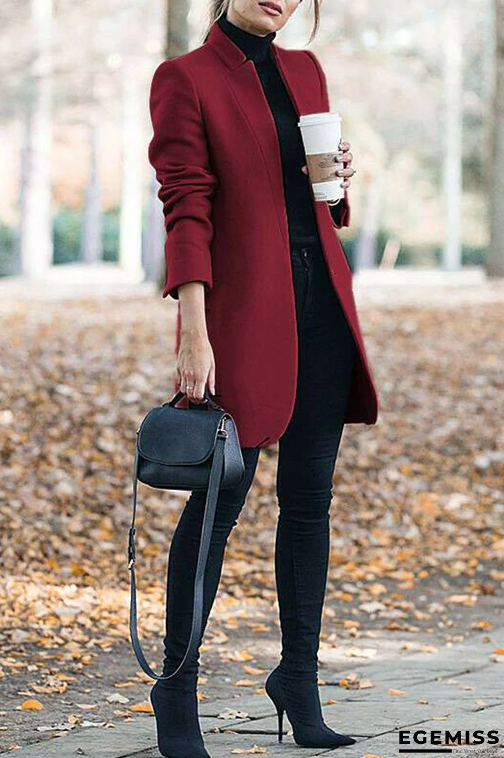 Wine Red Fashion Casual Long Sleeve Regular Sleeve Solid Coats | EGEMISS