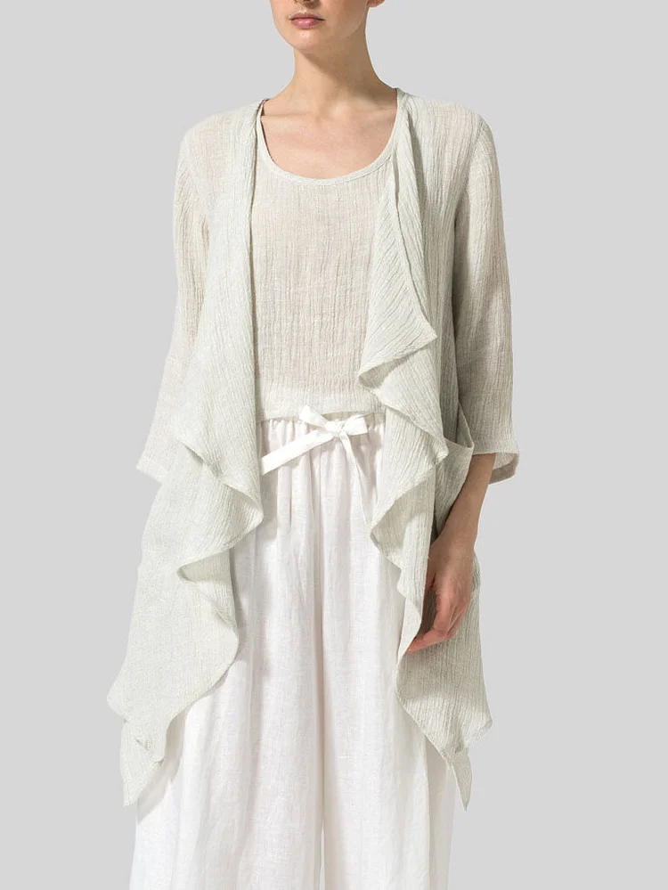 Womens Cotton Linen Waterfall Swing Cardigan