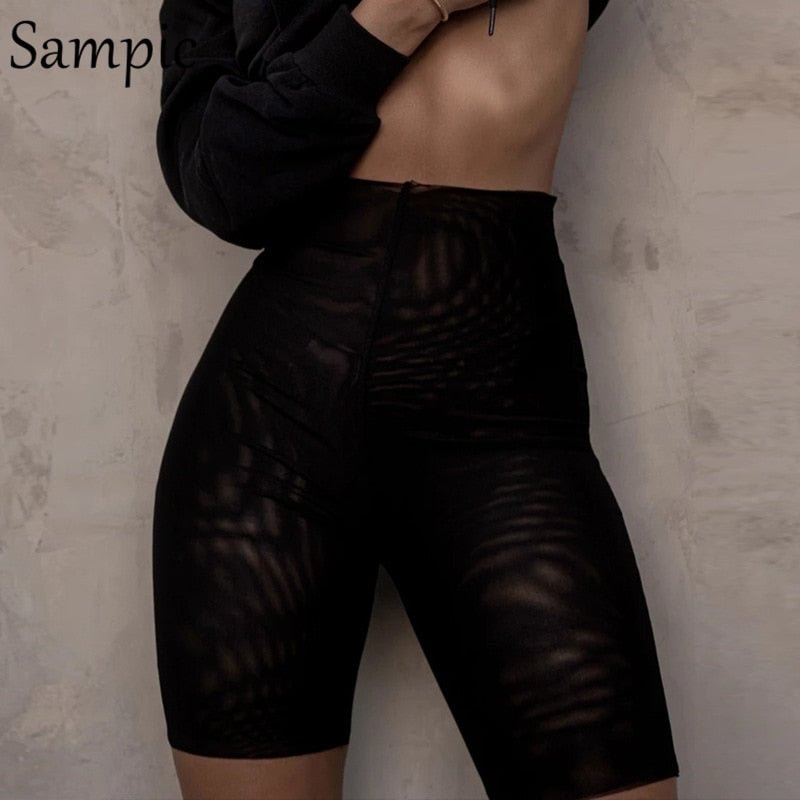 Sampic Summer Autumn 2020 Sexy Perspective Casual High Waisted Skinny Sport Mesh Woman Shorts Black Mini Biker Shorts For Women