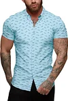URRU Men's Muscle Dress Shirts Slim Fit Stretch Short Sleeve Casual Button Down Shirts for Men