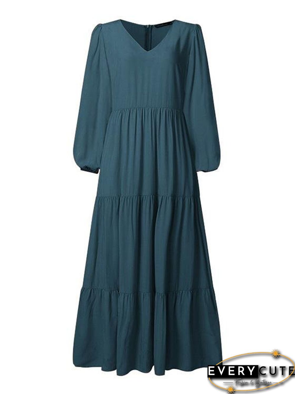Temperament V-Neck Long Sleeve Flowy Dress