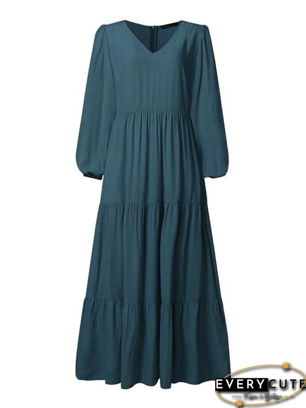 Temperament V-Neck Long Sleeve Flowy Dress