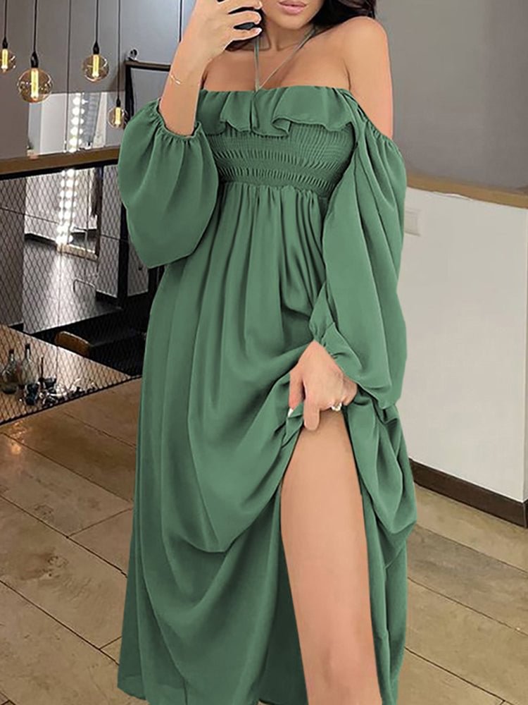 One shoulder long sleeves A-line women's dress SKUI13830 QueenFunky