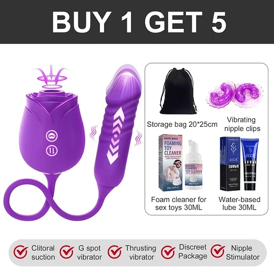 2025 Rose Thrusting Dildo with Clitoral Sucking and 10 Vibrating Modes for Deep Pleasure