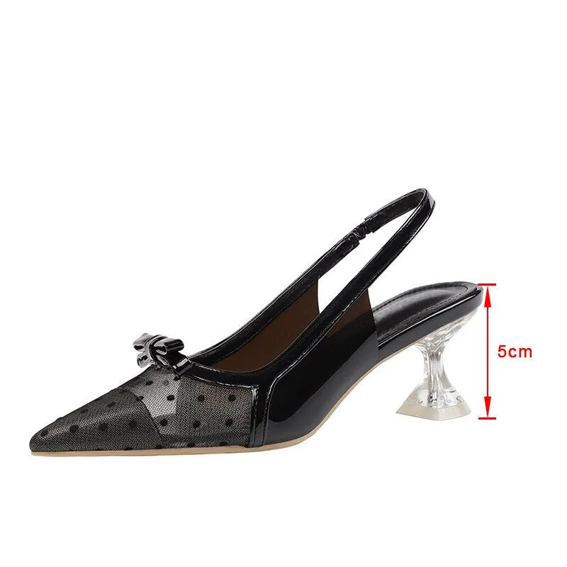Women's Sandals Polka Dot Pointed Toe High Heels Ladies Pumps Elegant Fashion Bowknot Summer Ladies Shoes Slip on Footwear 2021