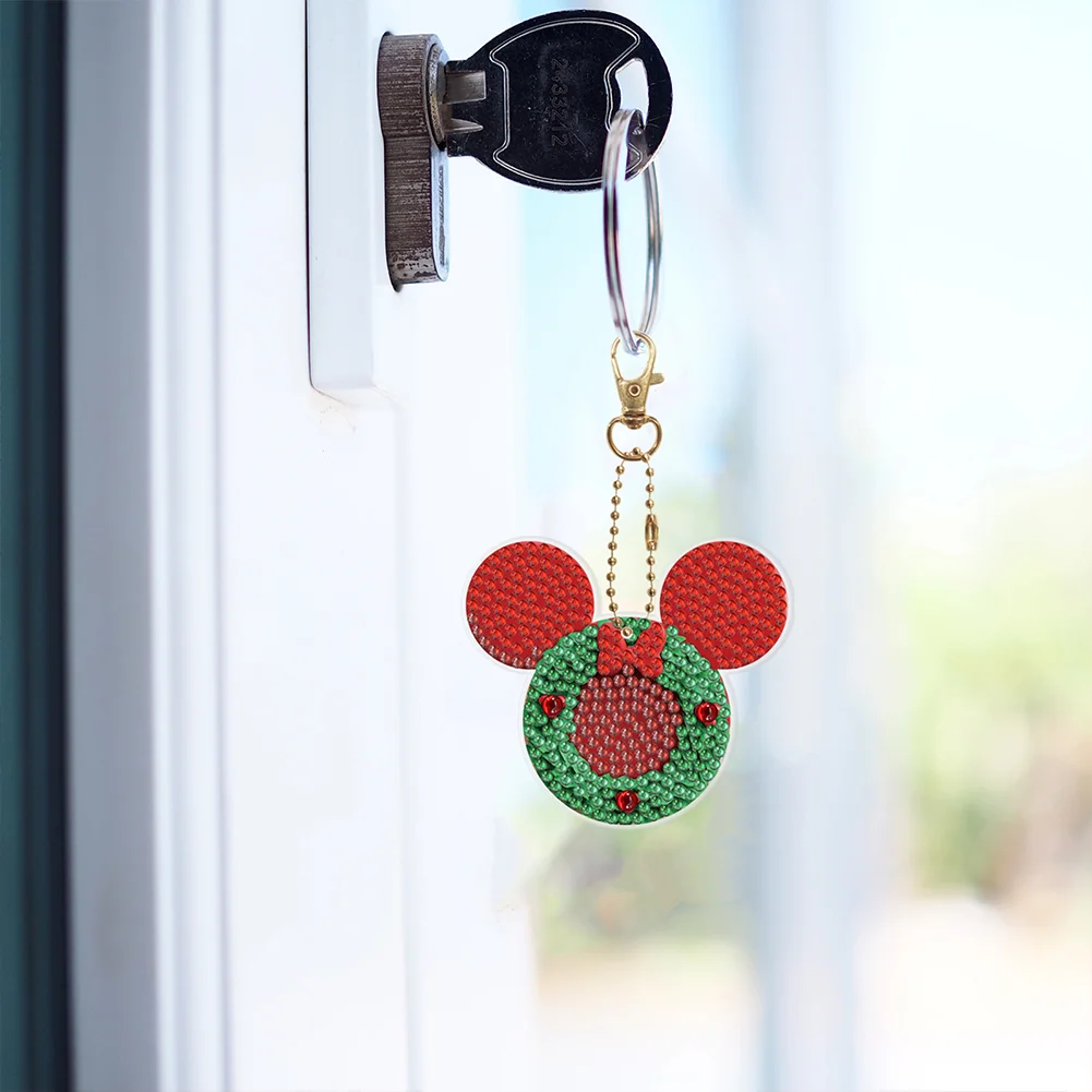 6pcs DIY Xmas Mickey Mouse Diamond Keychains Pendant Double Sided Diamond Art Keychains