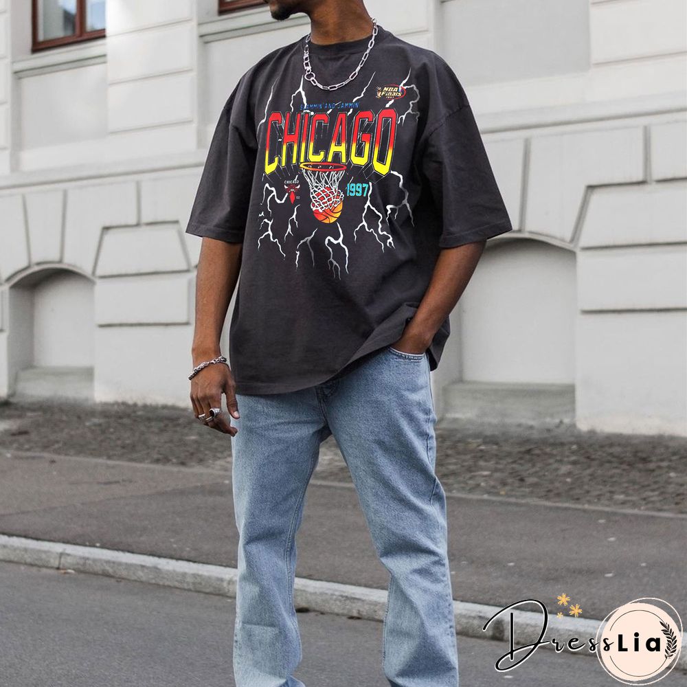 90S Chicago Basketball Retro Print T-Shirt