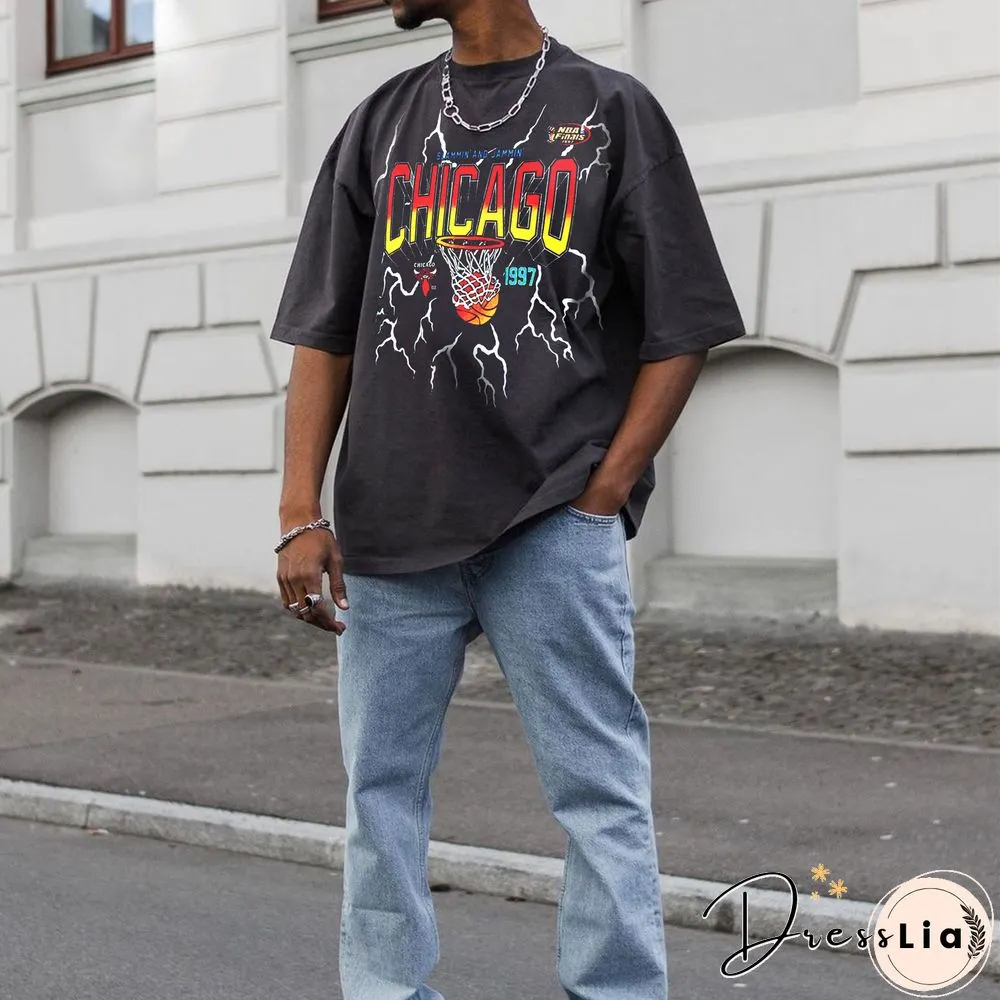 90S Chicago Basketball Retro Print T-Shirt