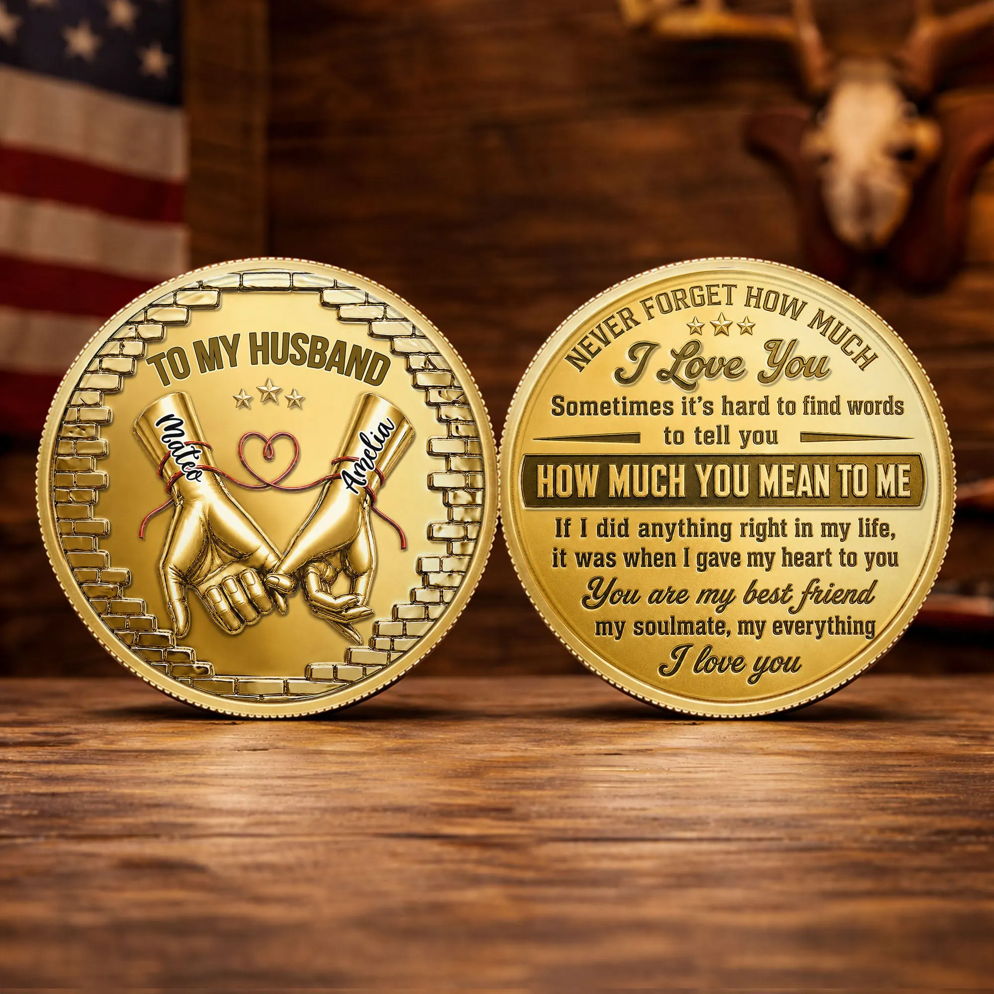 To My Husband Never Forget How Much I Love You Holding Hands - Custom Commemorative Coin - HSB141_KCOIN