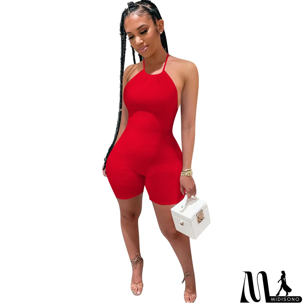 MidiSono - Women's Lace-Up Rib Backless Sexy Jumpsuit