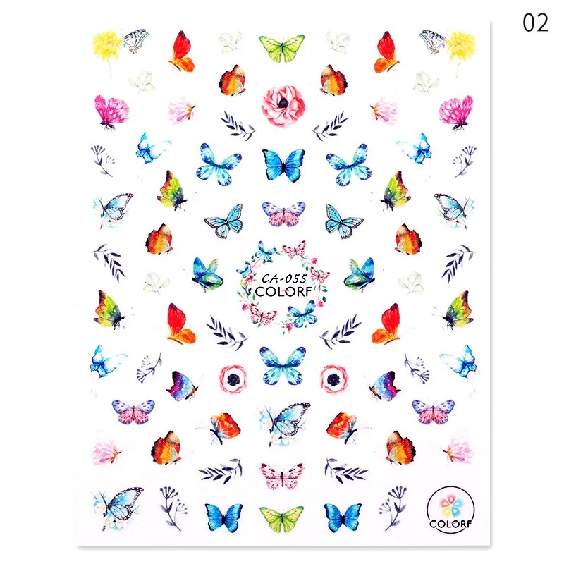 Butterfly Geometric Design 3D Nail Sticker Fruit Transfer Decals Adhensive Slider Wraps Decoration Nail Art DIY Accessories