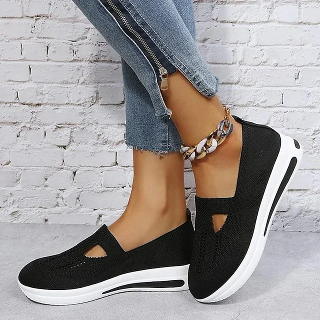 Women's Flyknit Flat Heel Round Toe Casual Walking Shoes