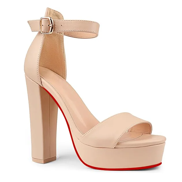 125mm Red Bottom Chunky High Heels Block Heeled Sandals Ankle Strap Heels  VOCOSI VOCOSI