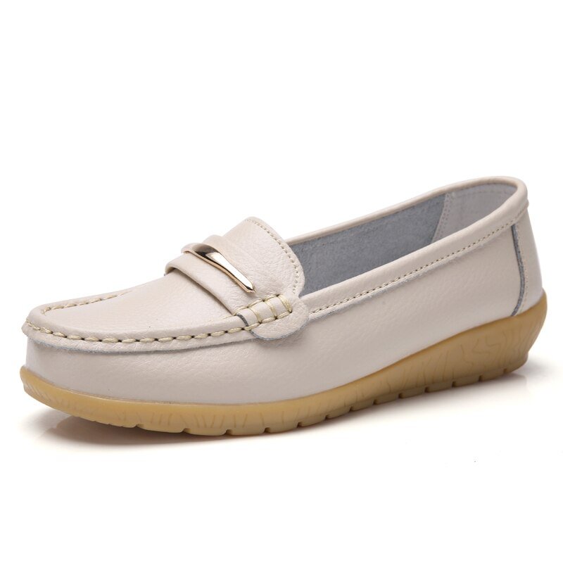 Genuine Leather Slip On Women Flats Moccasins Women's Loafers Spring Autumn Mother Shoes Casual Shoes For Woman Plus Size 35-44