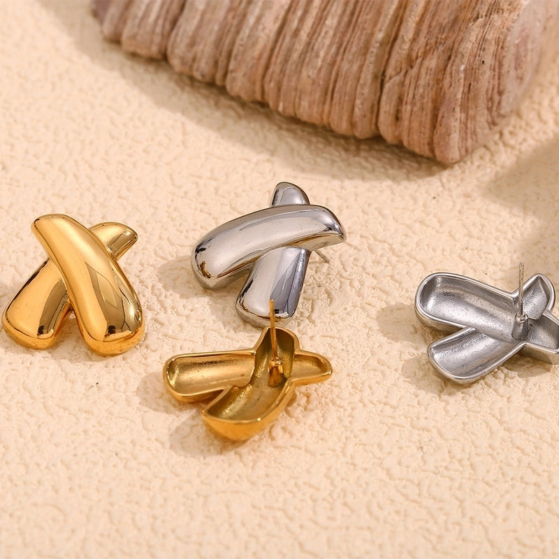 1 Pair Minimalist X-Shaped Solid Color Plating 304 Stainless Steel 18K Gold Plated Ear Studs4