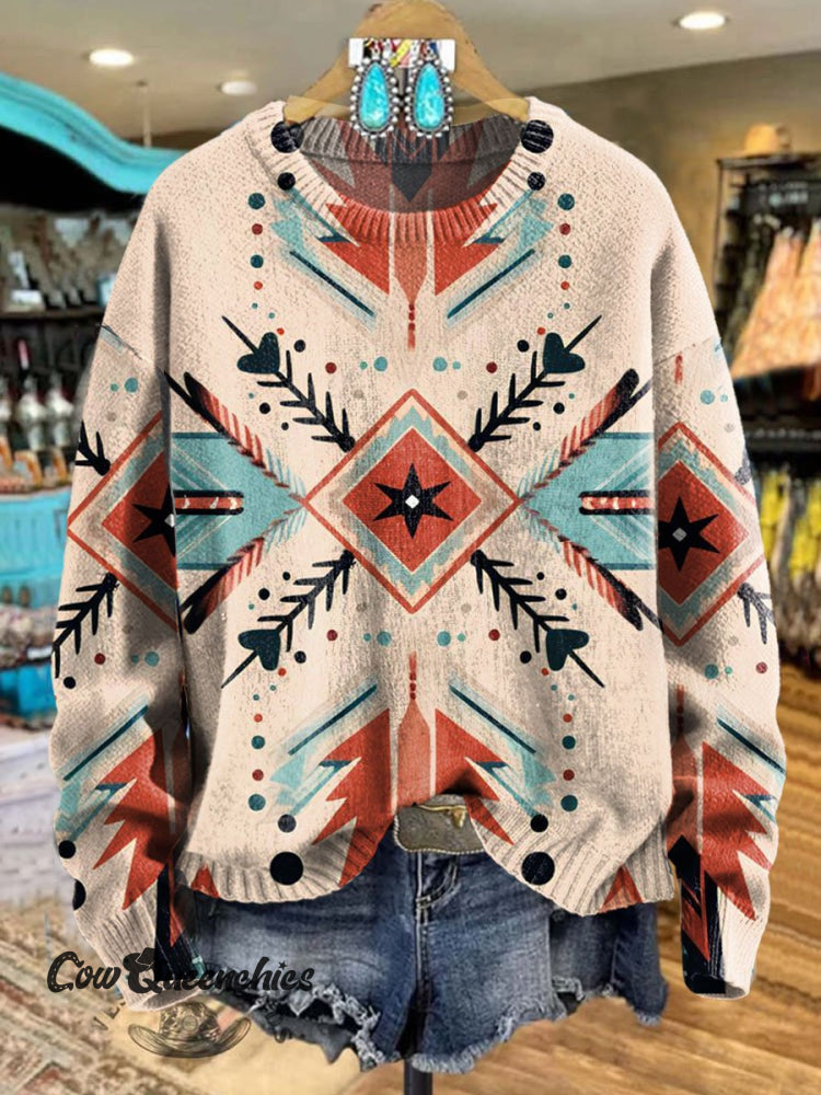 Aztec Print Knit Pullover Sweater Multicolor / S
