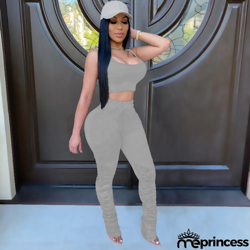 Tie Dye Print Cami Top Stacked Pants Two Piece Suits