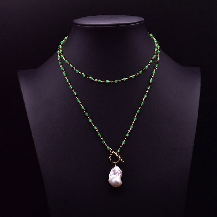 Natural Baroque Green Onyx Long Necklace