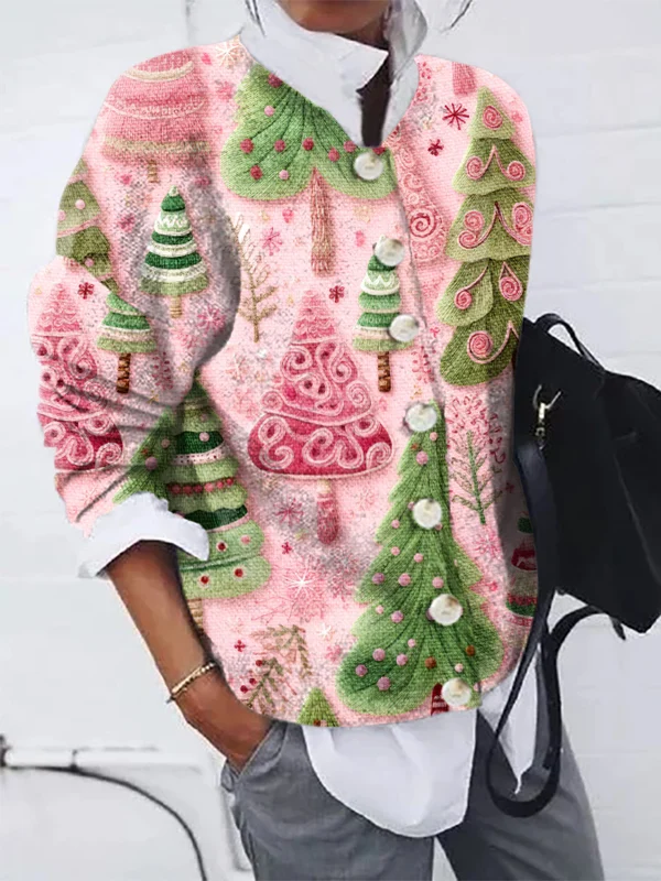 Christmas Tree Print Women's Knit Cardigan