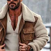 Men's Vintage Fleece Patchwork Suede Lapel Collar Outdoor Warm Shearing Jacket by Inlyline