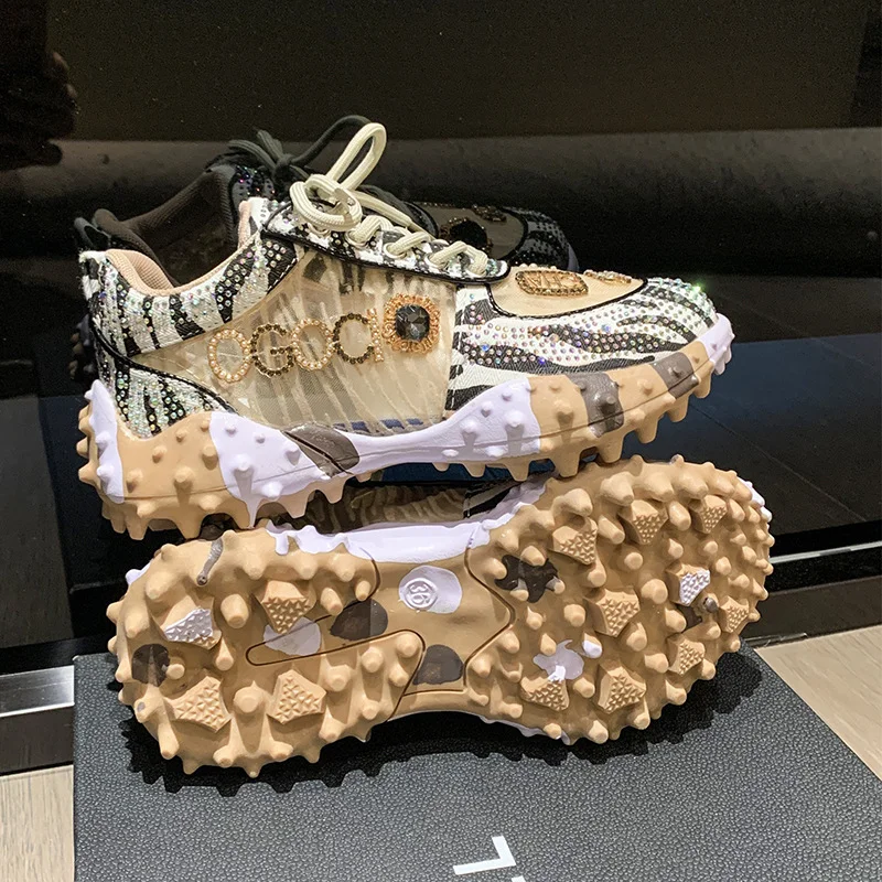 Wongn Wongn Shoes Female 2023 European Goods Hot Style Shoes New Summer Breathable Single Shoes Thick Sole Recreational Sports Water Diamond Net Shoes