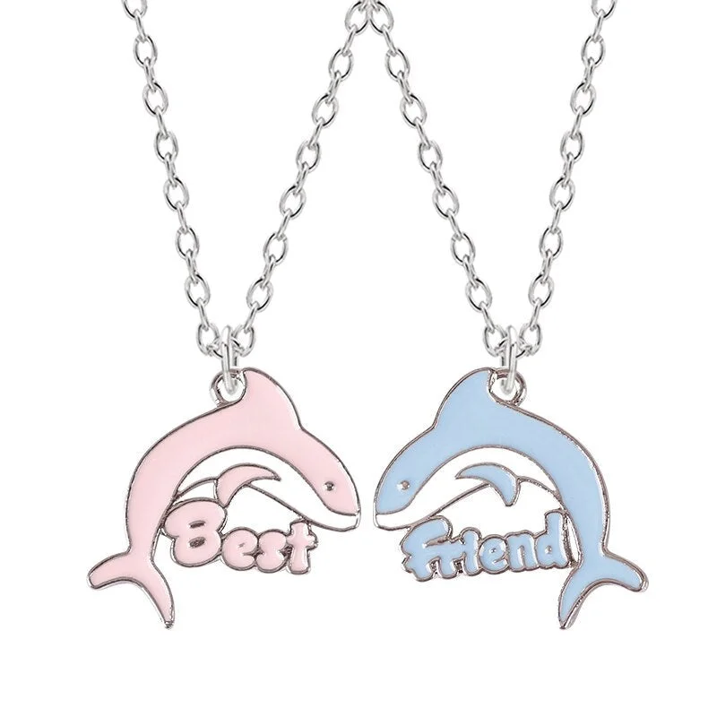 2pcs Cute Animal Little Dolphin Pendant Best Friend Necklace