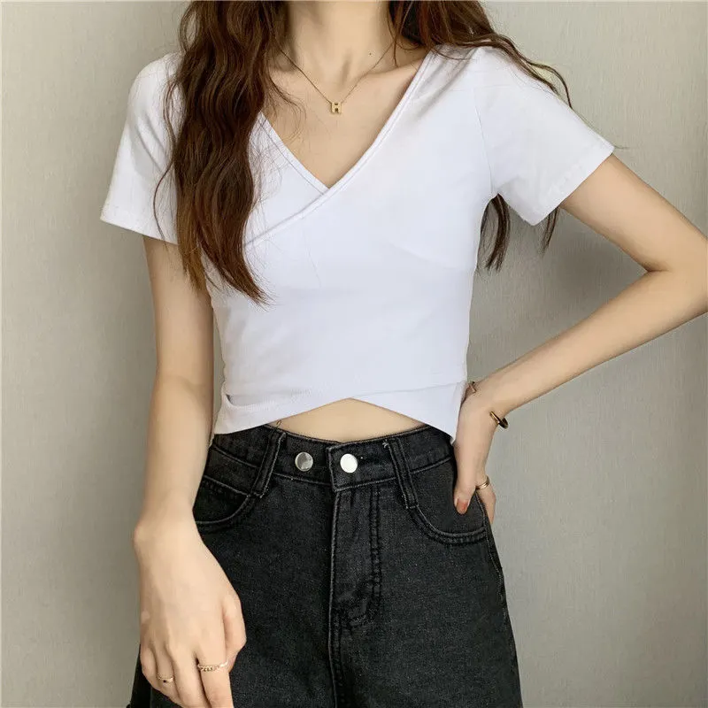Brownm Brownm Summer New Design Cross Versatile Show Slim Short-Sleeve T-Shirt Korean Version Short Pure Color Jacket Women
