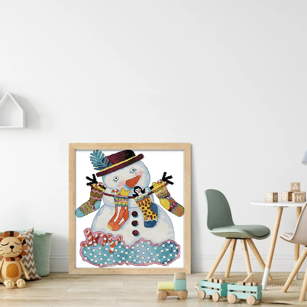 DIY Stamped Cross Stitch 14CT Partial Embroidery 35*40cm - Christmas Snowman