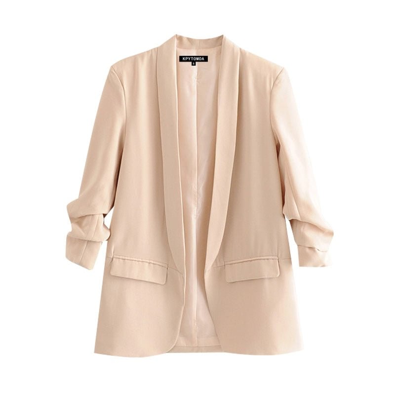 KPYTOMOA Women 2020 Fashion Office Wear Basic Blazers Coat Vintage Pleated Long Sleeve Pockets Female Outerwear Chic Tops