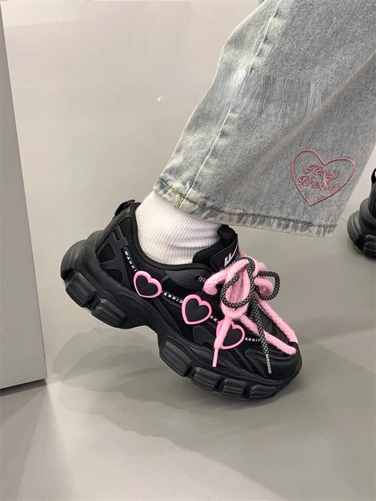 Black Pink Heart Sneakers Shoes Lovercore - Heartzcore