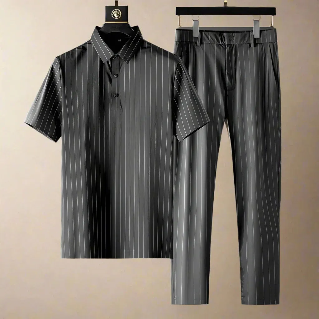 Men's Pinstripe Shirt and Trouser Set &ndash; Lightweight Co-Ord &ndash; Navy Pinstripe