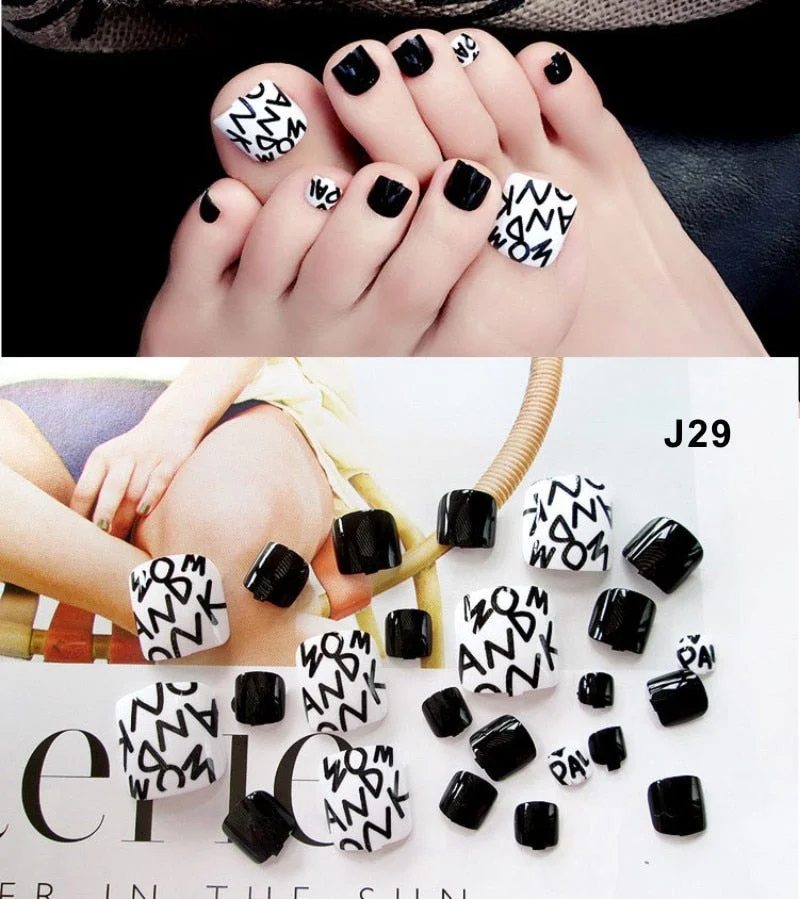 24 Pcs/Set Fresh Style Toe Fake Nails 3D Foot Full Toes Nail Art Tips False Nails  for Lady Girls Toenails Press on Nail-Nail Inspo