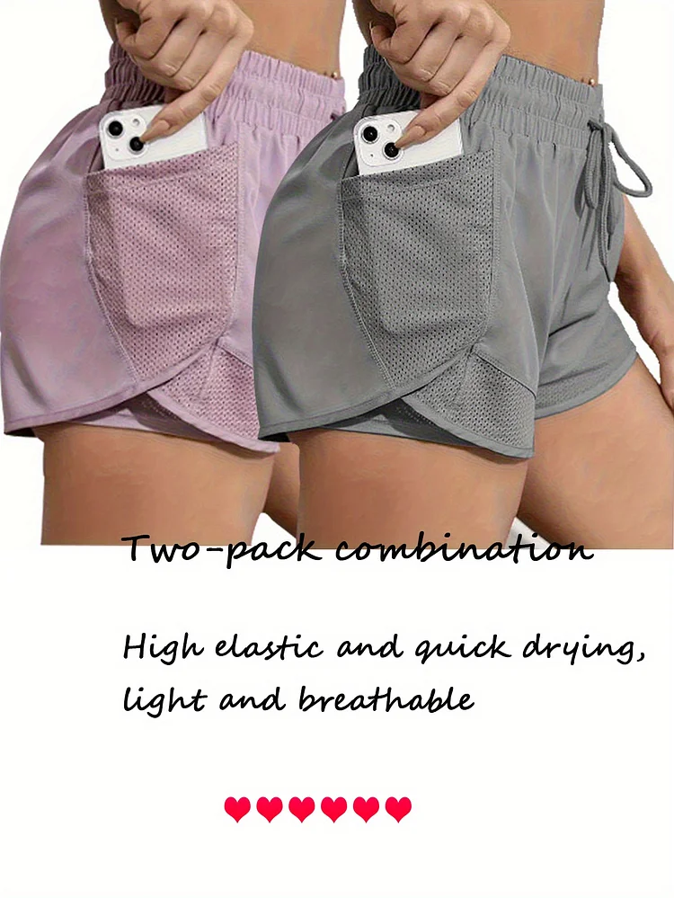 Fashionable Ladies 2-Piece Set Of Yoga Sports Shorts, Fake Two-Piece High-Waist Sports Shorts, High Elastic And Quick-Drying, Light And Breathable, Suitable For Running, Yoga, Cycling, Fitness, Studio, Casual Outing, Evening Date, Daily Outfit, Suita