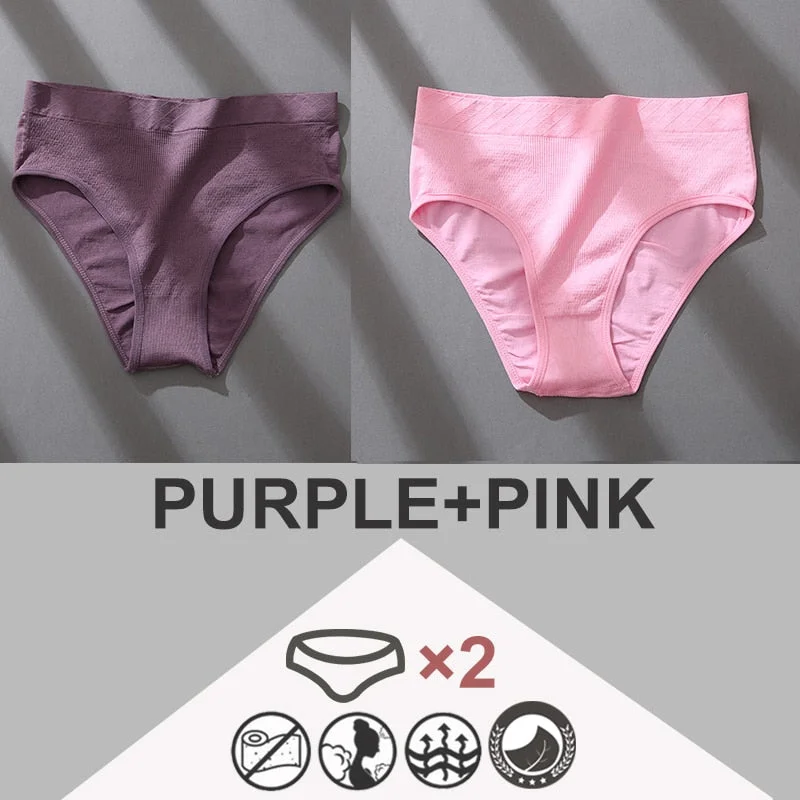 FINETOO 2PCS/Set Women Panties Bodyshaper M-2XL Women's Underwear Lingerie 8 Solid Colors Sexy Female Undepant High Waist Briefs