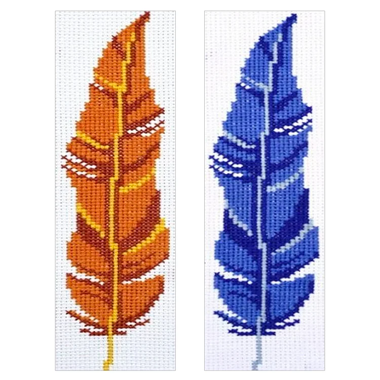 11CT Stamped Double-Sided Feather Bookmark Embroidery Kit 18x6cm for Book Lovers